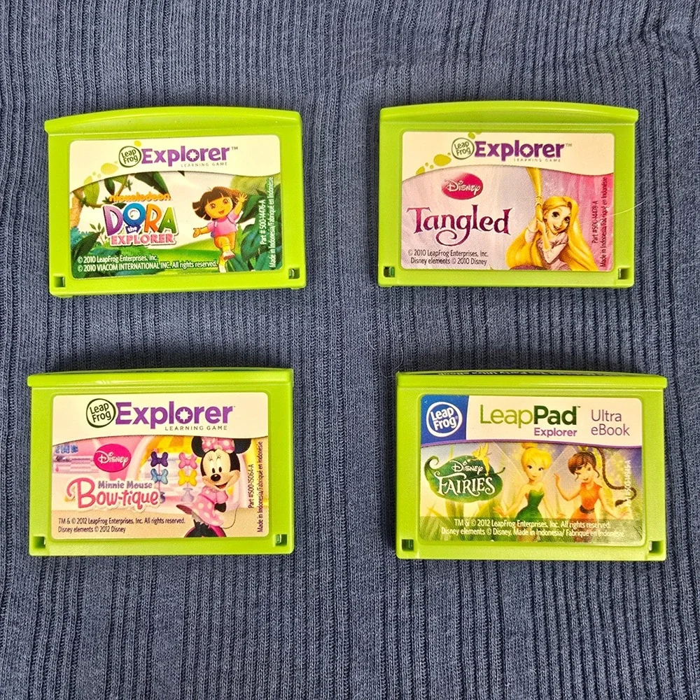 LeapFrog Explorer LeapPad Games Lot Disney Tangled Dora Minnie Fairies 4-Pack